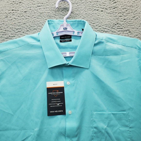 Van Heusen Dress Shirt Mens‎ Size 18.5 Blue Big Fit Everyday Defence Stretch - Picture 3 of 10